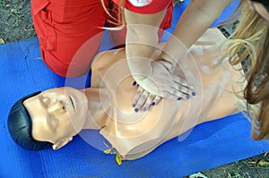 Dummy for training in the implementation of resuscitation measures. Indirect cardiac massage