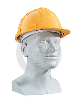 Dummy in yellow hard hat isolated on white background. 3D