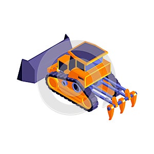Dump Bulldozer Isometric Composition