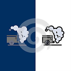 Dump, Environment, Garbage, Pollution  Icons. Flat and Line Filled Icon Set Vector Blue Background