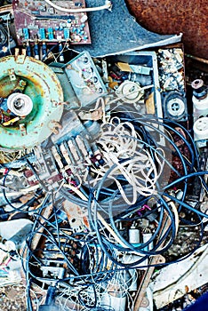 Dump of scrap metal and raw electrical circuits