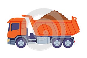 Dump Truck as Freight Delivery Logistics Service Vector Illustration