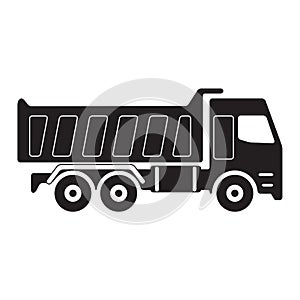 Dump truck. Black silhouette of dump truck. Vector Illustration.