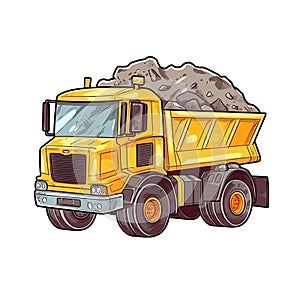 Dump Truck In Cartoon Style Stiker On White Background On Isolated Transparent Background, Png, Logo. Generative AI