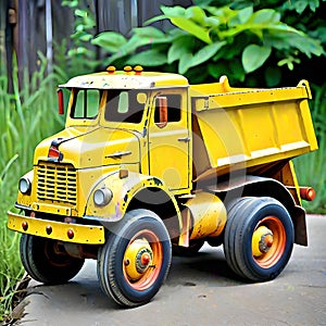 Dump truck children metal toy vintage yellow