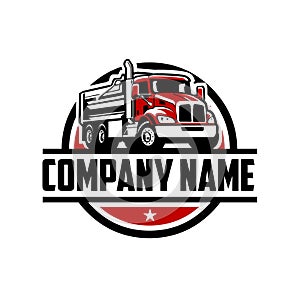 Dump truck circle emblem company ready made logo. Best for trucking and freight related industry