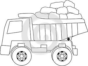 Dump truck coloring page outline for kids.