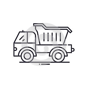 Dump truck concept icon, linear isolated illustration, thin line vector, web design sign, outline concept symbol with