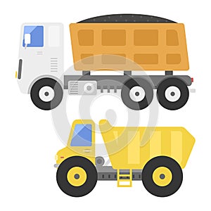 Dump truck construction delivery truck transportation vehicle mover road machine equipment vector.