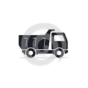 Dump truck flat vector icon, black isolated silhouette