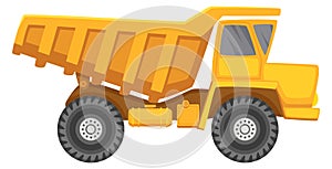 Dump truck icon. Cartoon construction machine side view