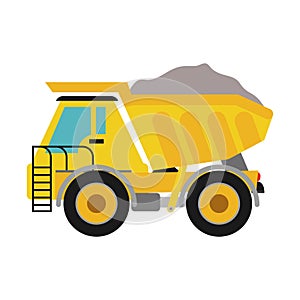 Dump truck icon. Under construction concept. Vector graphic