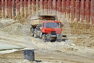 Dump truck on road construction