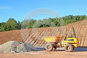 Dump truck on a road construction site