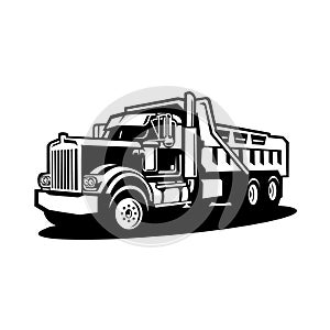 Dump Truck Silhouette. Tipper Truck Black and White Vector Isolated