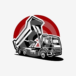 Dump Truck Silhouette Vector Art Isolated. Tipper Truck Monochrome Vector Art Illustration
