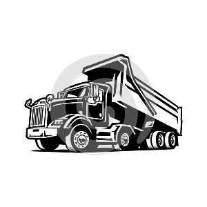 Dump truck, Tipper truck sihouette vector black and white isolated