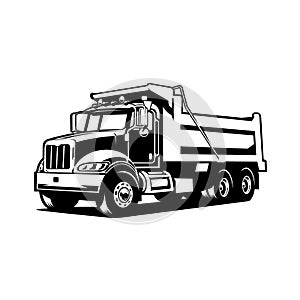 Dump truck, Tipper truck sihouette vector black and white isolated photo