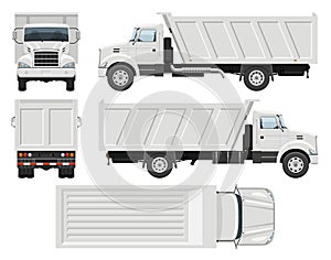 Dump truck vector template. Vehicle branding mockup side, front, back, top view