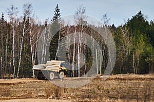 Dump truck while working at quarries in Russia.