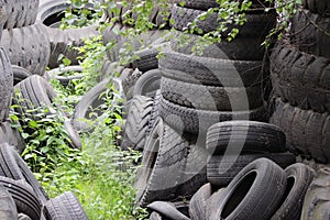 dumping of tires on the wheels in the open air.