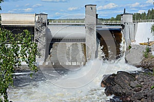 Dumping of water on a dam of power plant