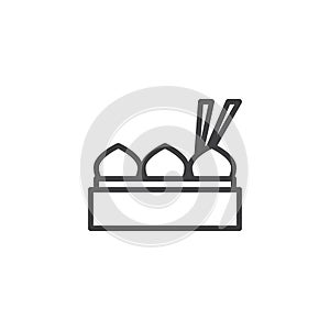 Dumpling momos with chopstick outline icon