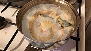 Dumplings cooked in a pot