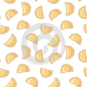 Dumplings pierogi, varenyky, pelmeni seamless pattern. Vector hand drawn illustration.