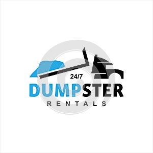 Dumpster rental logo line vector blue container truck symbol