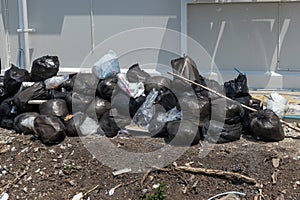 Dumpsters being full Overflowing garbage bins with household waste. overflowing garbage bin.