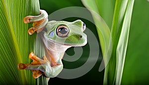 Dumpy frog, poked between the stems of the leaves