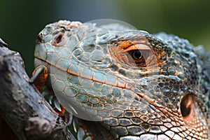 Dumpy frogs and iguanas on tree branches