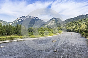 Dunajec river with surrounding mountains in Cerveny Klastor