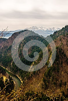 Dunajec River and Tatry Mountains in spring, Malopolska, Poland