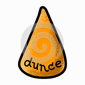 Dunce hat. Doodle icon. Cartoon hand-drawn style. Isolated on white