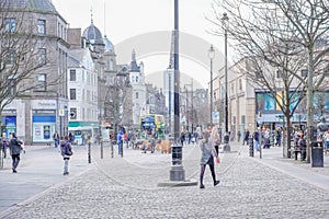 Dundee`s City Centre busy with People shopping in Scotland