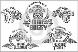Dune buggy and monster truck - vector badge