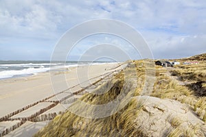 Dune landscape at the west beach in List a t the island of Sylt in Germany with north sea view