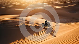 Dune Rider's Serenade: Motorcycle Silhouette at Sunset