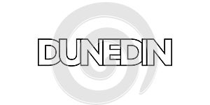 Dunedin in the New Zealand emblem. The design features a geometric style, vector illustration with bold typography in a modern