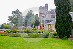 DUNEDIN, NEW ZEALAND - FEBR 10, 2015: foggy morning in the Garden of Larnach Castle