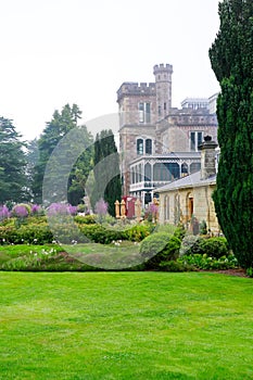 DUNEDIN, NEW ZEALAND - FEBR 10, 2015: foggy morning in the Garden of Larnach Castle