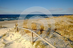 Dunes on the coast of the Baltic Sea on a beautiful spring day.