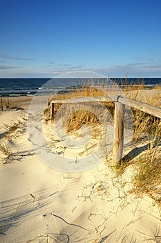 Dunes on the coast of the Baltic Sea on a beautiful spring day.