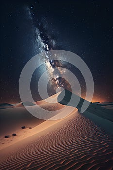Dunes in the desert with Milky Way and stars. 3d rendering