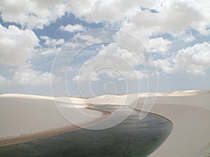 Dunes and lake landscape in Lencois Maranhenses. Brazil photo