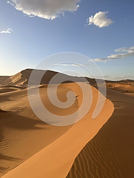 Dunes in the Sahara desert, Merzouga desert, setting sun. Morocco