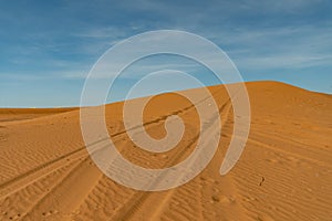 Dunes of the Sahara desert, in Merzouga. Morocco
