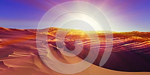 Dunes sunset over the desert. 3d rendering